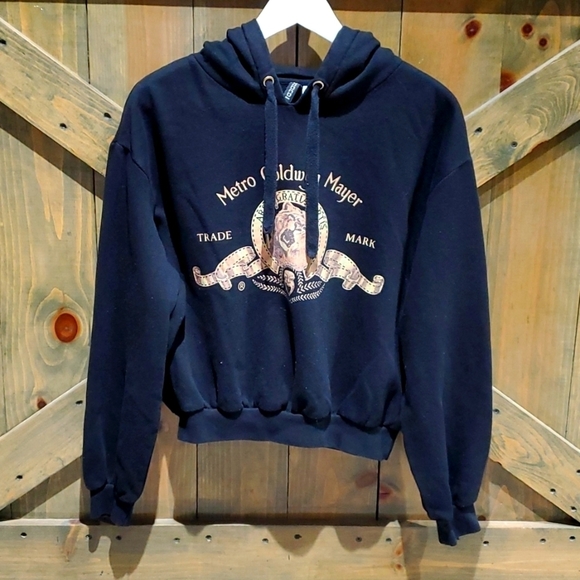 MGM CROPPED SWEATSHIRT HOODIE BLACK GOLD SIZE MEDIUM - Picture 1 of 6